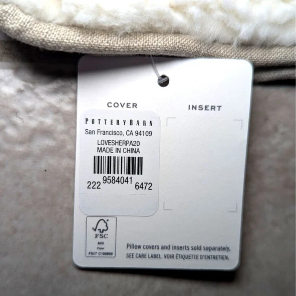 Pottery Barn Love Sherpa Pillow Case Sham Tan White 20-in Sq. Zippered Gift NWT
